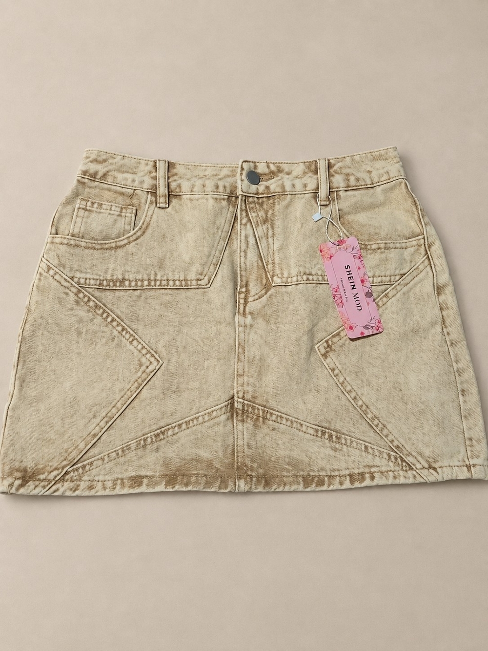 SHEIN Washed Beige Denim Mini Skirt